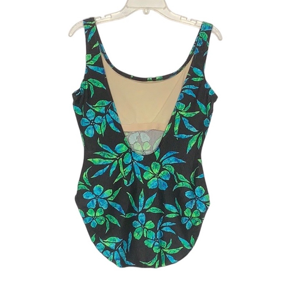 Catalina Black Dark Moody Floral Tropical Ribbed Swimsuit Size 1X - Picture 2 of 9